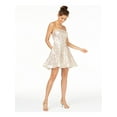 thumbnail image 1 of CRYSTAL DOLLS Womens Beige Sequined Short Length Printed Sleeveless Strapless Micro Mini Party Trapeze Dress 1, 1 of 4