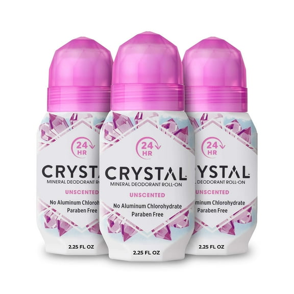 CRYSTAL Deodorant - Mineral Roll on Vegan Deodorant for Women and Men, Unscented - 2.25 fl. oz. (3 Pack) (Packaging May Vary)