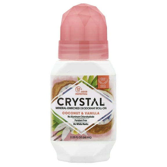 CRYSTAL Mineral-Enriched Deodorant Roll-On, Coconut & Vanilla, 2.25 fl oz (66 ml)