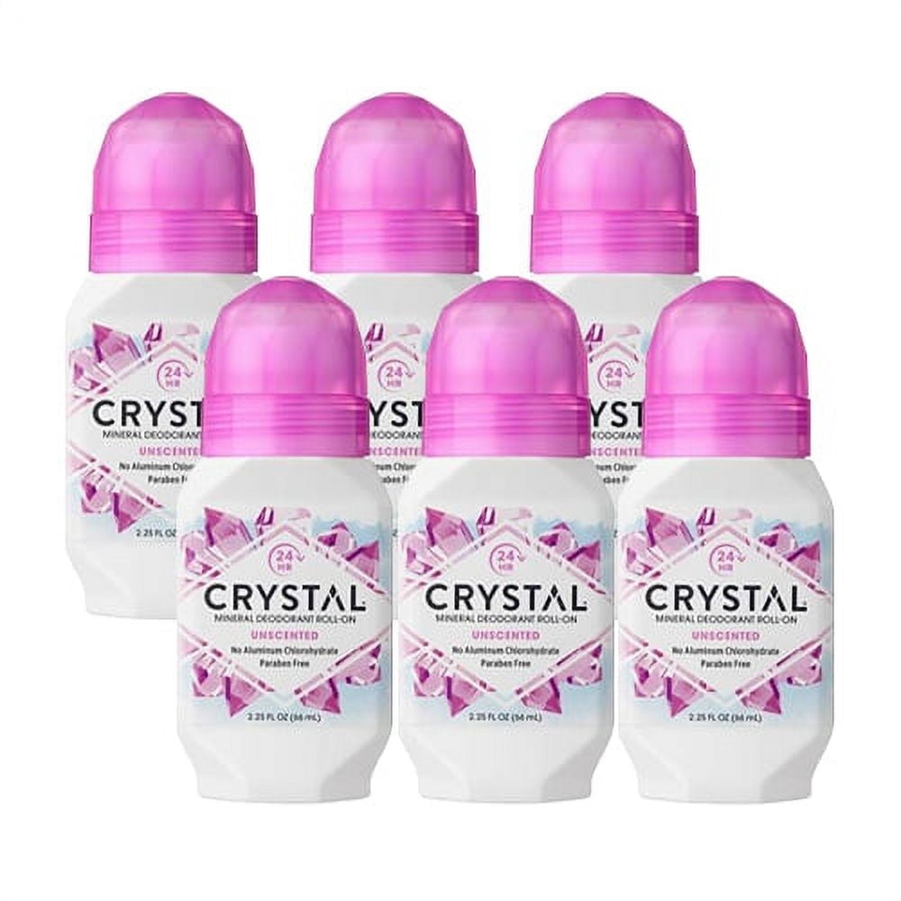 CRYSTAL Mineral Roll-On Unscented Body Deodorant 2.25 FL oz ( 6 Pack )