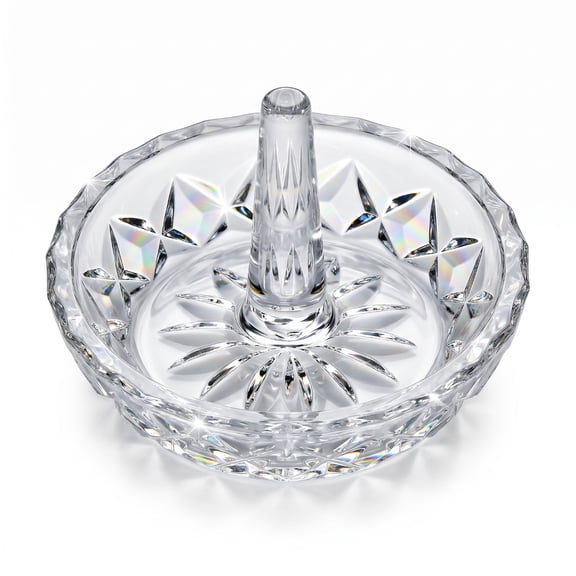 Maypes Crystal Glass Ring Holder, Round Jewelry Dish, 3 Inch Diameter, Clear