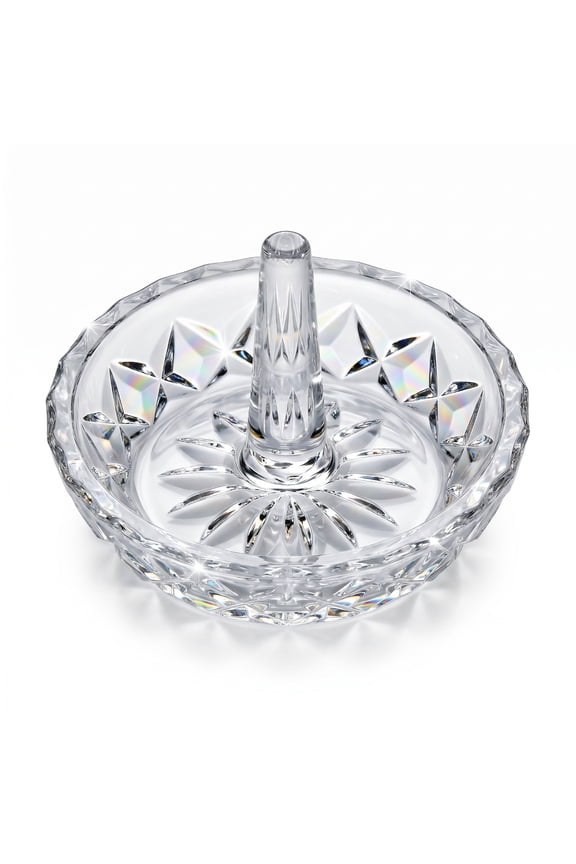 Crystal Glass Ring Holder, Round Jewelry Dish, 3 Inch Diameter, Clear