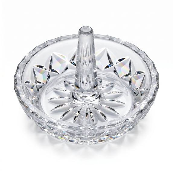 Maypes Crystal Glass Ring Holder, Round Jewelry Dish, 3 Inch Diameter, Clear