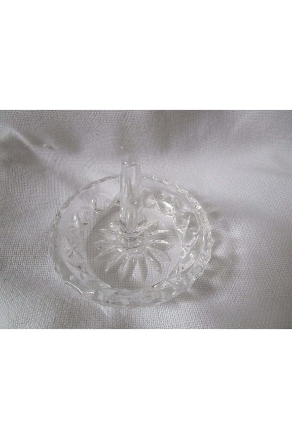 Crystal Glass Ring Holder, Round Jewelry Dish, 3 Inch Diameter, Clear