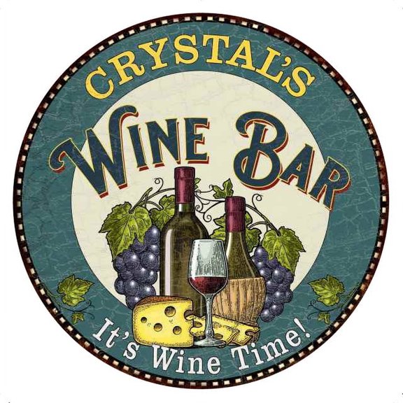 CRYSTAL'S Wine Bar 14" Round Metal Sign Wall Gift 100140043368
