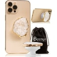 thumbnail image 1 of CRYSTALFY: Crystal Phone Grip & Phone Stand with Authentic Natural Clear Druzy Quartz Gemstone with Gold Edge Swappable Top, Expandable Collapsible Holder for Smartphones and Tablets, 1 of 6