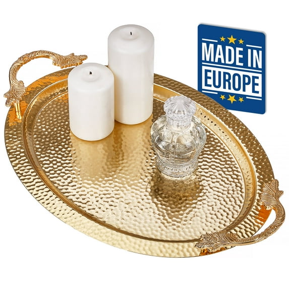 CRYSTALIA Decorative Oval Serving Plates, Breakfast, Coffee, Tea Service Tray, Home Table Décor Dishes for Dinner Appetizer Party Dessert, Large Food Serving Platters (Gold)