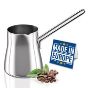 CRYSTALIA Turkish Coffee Pot 18/10 Stainless Steel, Stove Top Tea Maker, Milk Warmer, Greek Arabic Coffee Cezve Briki for Cooking, Chocolate Heater, Butter Melting Cup, 15 oz Coffee Server