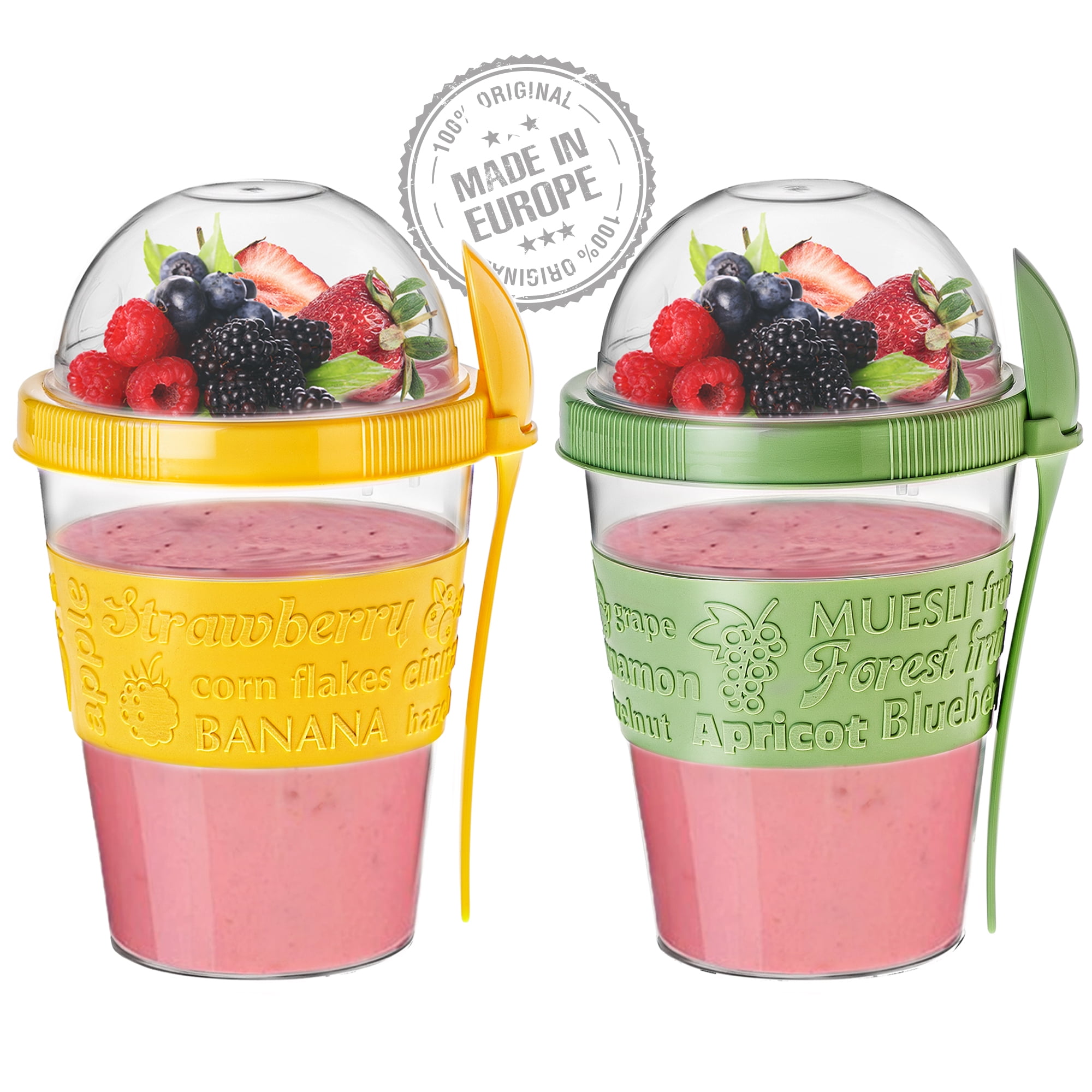 CRYSTALIA Portable Yogurt Parfait Cups with Lids, 2PCs Reusable Breakfast Bowls, Snack Cup for Lunch Box - Walmart.com