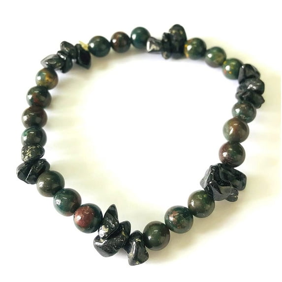 CRYSTALMIRACLE Beautiful Bloodstone/Black Tourmaline Beaded Round Bracelet Men Women Gift Fashion JEWLERY Accessory Gemstone Crystal Healing