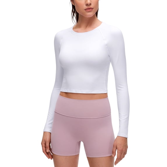 CRZ YOGA Brushed Workout Long Sleeve Shirts for Women Warm Athletic Running Yoga Tops Breathable Crop Tees