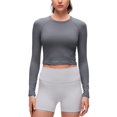 thumbnail image 1 of CRZ YOGA Brushed Workout Long Sleeve Shirts for Women Warm Athletic Running Yoga Tops Breathable Crop Tees, 1 of 6