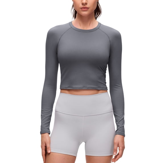 CRZ YOGA Brushed Workout Long Sleeve Shirts for Women Warm Athletic Running Yoga Tops Breathable Crop Tees