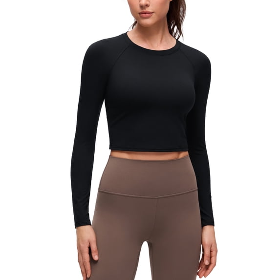 CRZ YOGA Brushed Workout Long Sleeve Shirts for Women Warm Athletic Running Yoga Tops Breathable Crop Tees