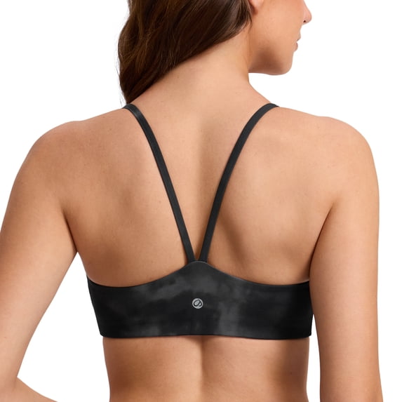 CRZ YOGA Butterlift Double Lined V Back Sports Bras for Women Spaghetti Strap Wireless Yoga Top Non Padded