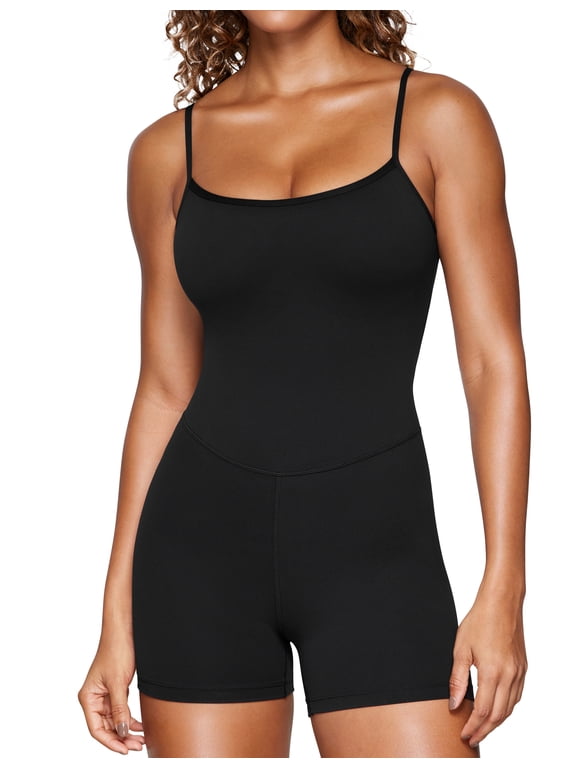 CRZ YOGA Butterluxe Cami Strap Rompers for Women Sleeveless One Piece Yoga Jumpsuits Bodysuit Shorts Padded