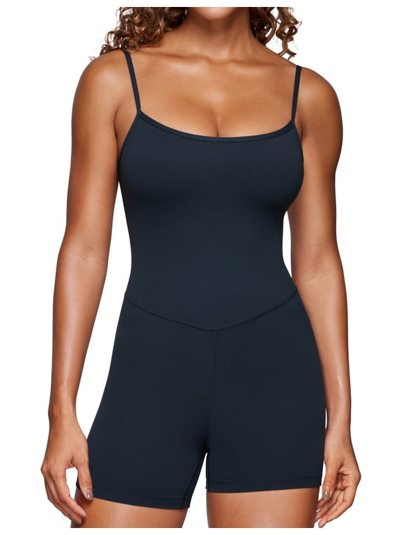 CRZ YOGA Butterluxe Cami Strap Rompers for Women Sleeveless One Piece Yoga Jumpsuits Bodysuit Shorts Padded