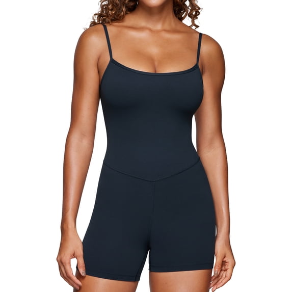 CRZ YOGA Butterluxe Cami Strap Rompers for Women Sleeveless One Piece Yoga Jumpsuits Bodysuit Shorts Padded