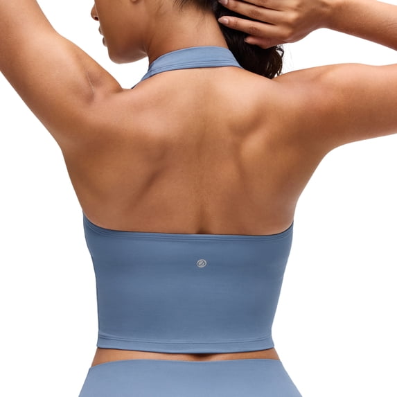 CRZ YOGA Butterluxe Halter Padded Longline Sports Bras For Women Open Back Crop Tops Workout Gym
