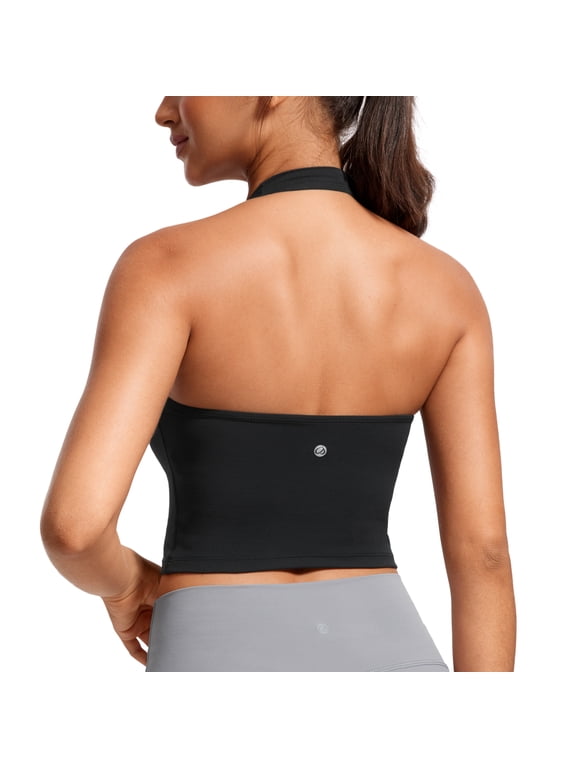 Butterluxe Halter Padded Longline Sports Bras For Women Open Back Crop Tops Workout Gym