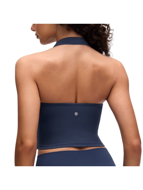 Butterluxe Halter Padded Longline Sports Bras For Women Open Back Crop Tops Workout Gym