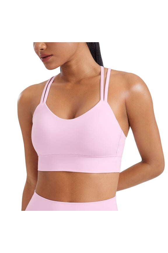Butterluxe Strappy Longline Sports Bras for Women Double Spaghetti Strap Workout Yoga Crop Top