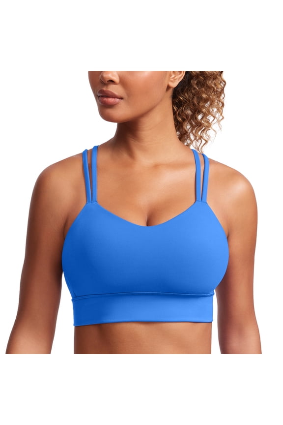 Butterluxe Strappy Longline Sports Bras for Women Double Spaghetti Strap Workout Yoga Crop Top