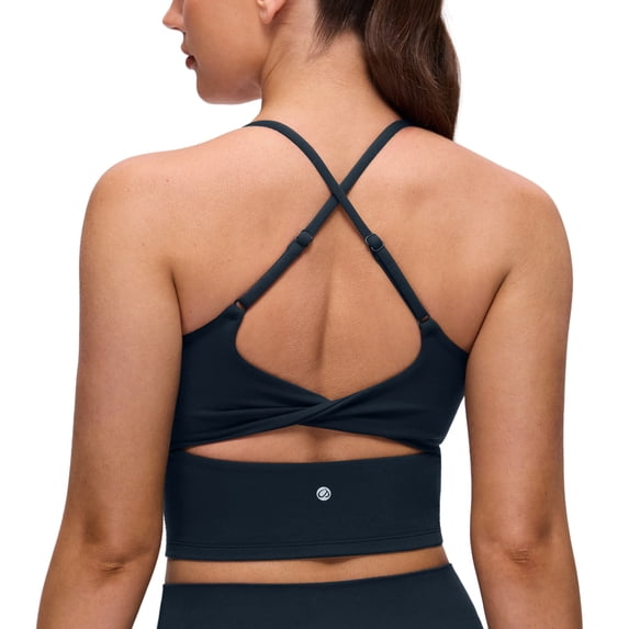 CRZ YOGA Butterluxe Padded Yoga Longline Sports Bras for Women Twist Cross Back Crop Tops