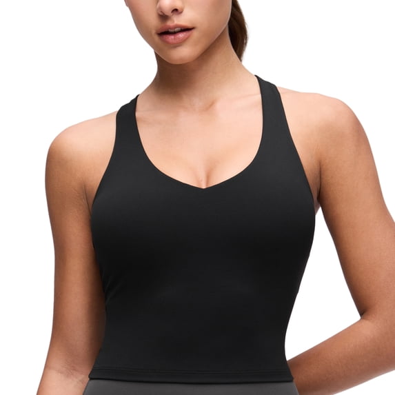 CRZ YOGA Butterluxe Racerback Wireless Padded Yoga Longline Sports Bra for Women V Neck Crop Tank Tops