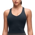thumbnail image 1 of CRZ YOGA Butterluxe Racerback Padded Yoga Longline Sports Bra for Women V Neck Crop Tops, 1 of 5