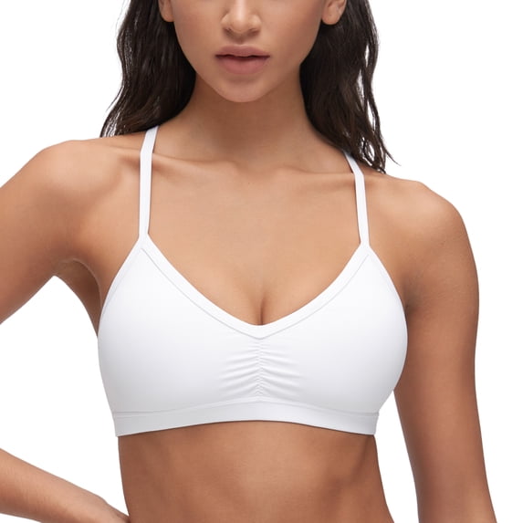 CRZ YOGA Butterluxe Ruched Sports Bras for Women V Neck Y Back Wireless Padded Yoga Crop Top
