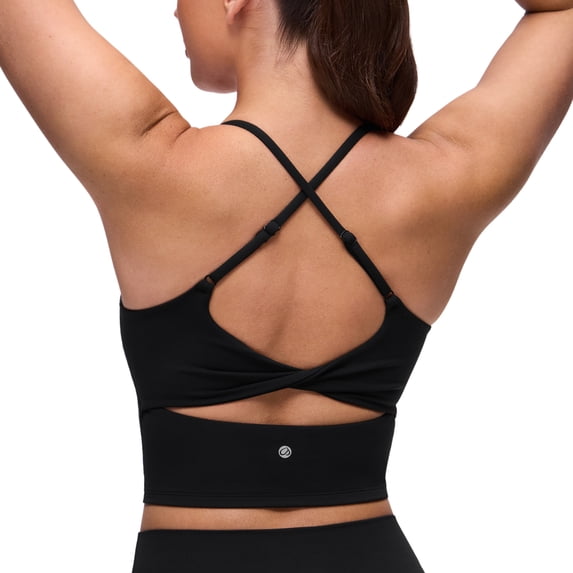 CRZ YOGA Butterluxe Padded Yoga Longline Sports Bras for Women Twist Cross Back Crop Tops