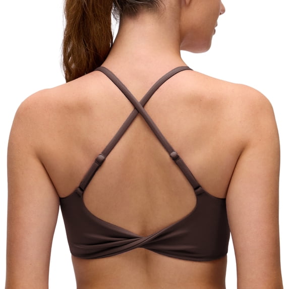 CRZ YOGA Butterluxe Twist Cross Back Sports Bras for Women Padded Adjustable Spaghetti Straps Yoga Top