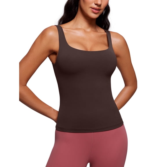 CRZ YOGA Butterluxe Women’s U Neck Tank Top with Built in Bra Soft Padded Crop Camisole