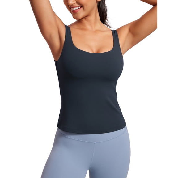 CRZ YOGA Butterluxe Women’s U Neck Tank Top with Built in Bra Soft Padded Crop Camisole