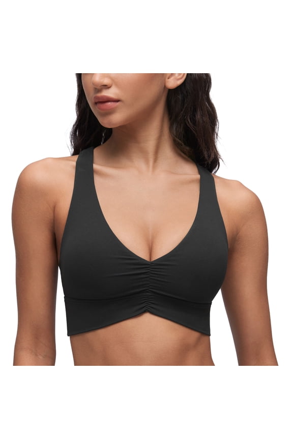Butterluxe Ruched Longline Sports Bras for Women V Neck Padded Yoga Tank Cross Back