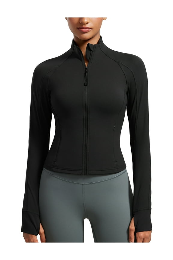 Butterluxe Womens Cropped Slim Fit Workout Jacket Track Athletic Full Zip Up Tops