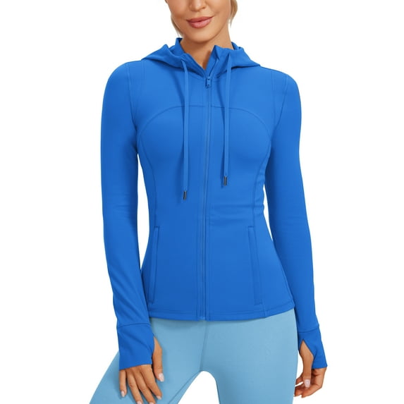 CRZ YOGA Butterluxe Womens Hooded Workout Jacket Athletic Running Zip Up with Back Mesh Vent