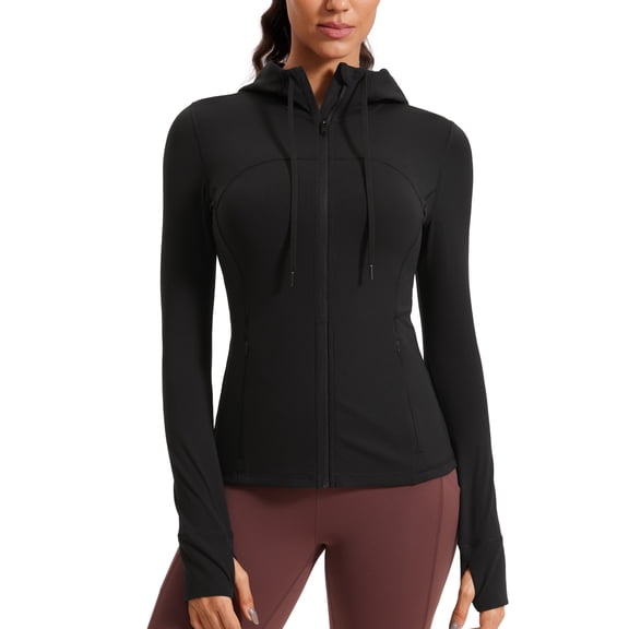 CRZ YOGA Butterluxe Womens Hooded Workout Jacket Athletic Running Zip Up with Back Mesh Vent