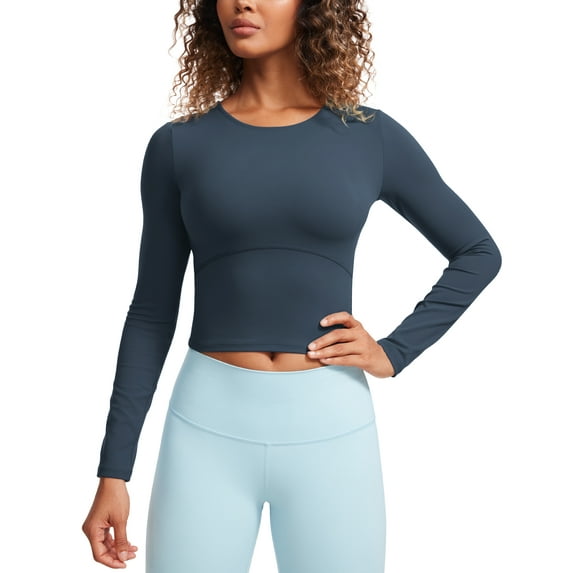 CRZ YOGA Butterluxe Womens Long Sleeve Crop Yoga Shirts Slim Fit Workout Tops Athletic Casual Basic Tight Shirt
