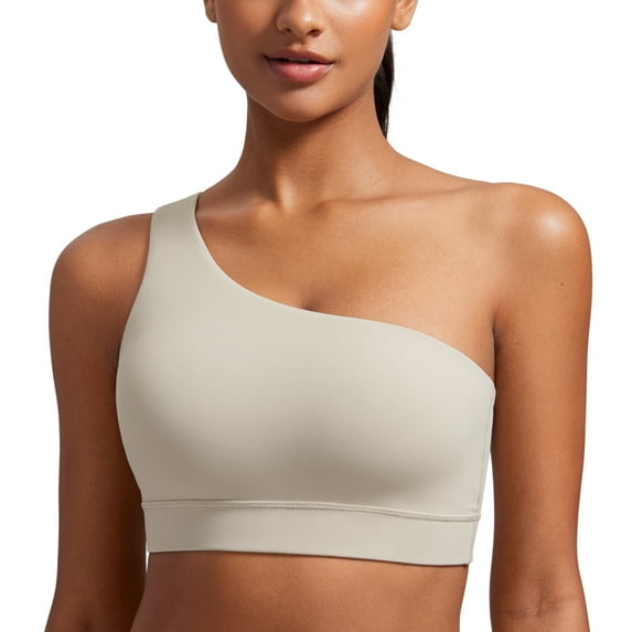 CRZ YOGA Butterluxe One Shoulder Sports Bras for Women One Strap Low Impact Workout Yoga Tops