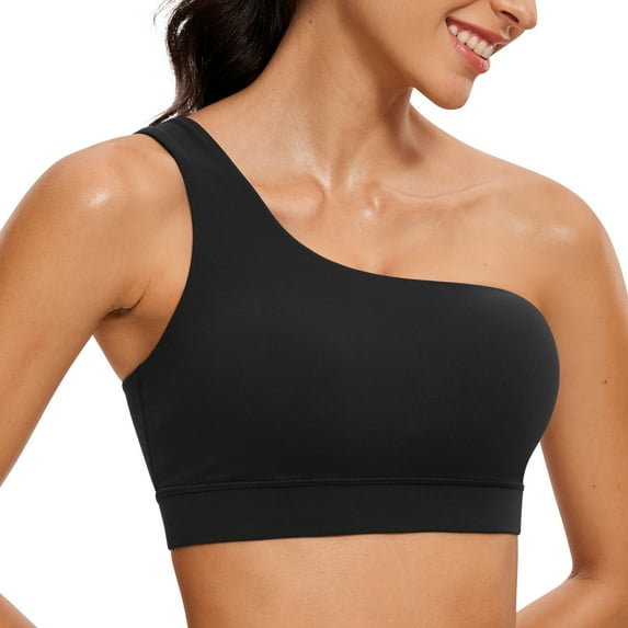 CRZ YOGA Butterluxe One Shoulder Sports Bras for Women One Strap Low Impact Workout Yoga Tops
