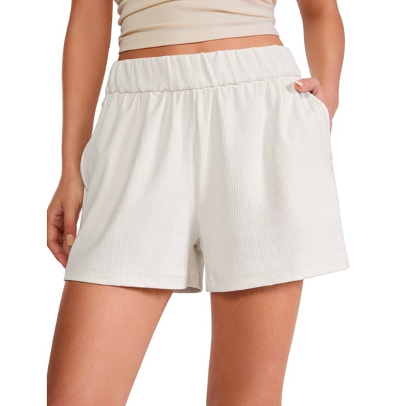 CRZ YOGA Comfy Ribbed Sweat Shorts for Women 3" High Waisted Casual Lounge Athletic Jersey with Pockets