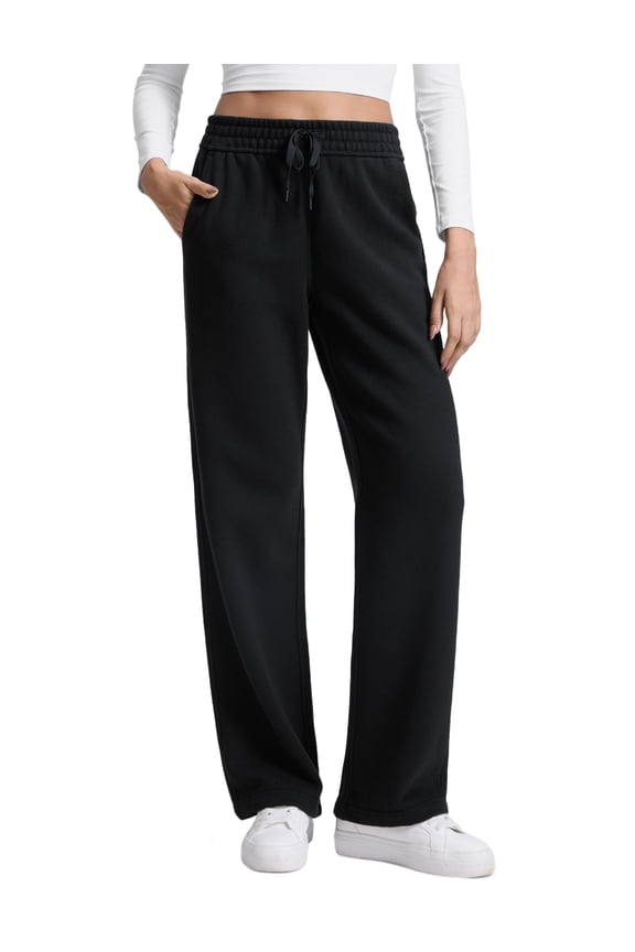 Cotton Fleece Lined Sweatpants Women 30" Straight Leg Casual Lounge Pants with Pockets