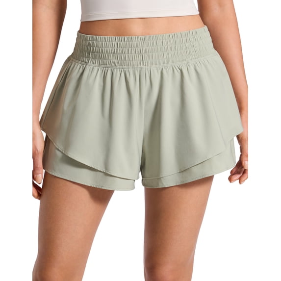 CRZ YOGA Drapey Double Ruffles Athletic Shorts for Women 2.5" High Waisted Flowy Workout Running Tiered Skorts