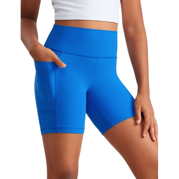 CRZ YOGA Girls Butterluxe Athletic Biker Shorts with Pockets Dance Yoga Casual High Waist Kids Teen Summer