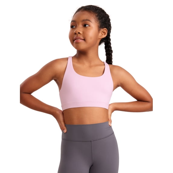 CRZ YOGA Girls Butterluxe Cross Back Sports Bra Yoga Athletic Casual Tops Scoop Neck Padded Crop Kids Teen