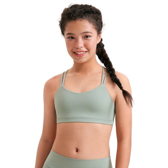 CRZ YOGA Girls Softness Butterluxe Cross Sports Bra Yoga Athletic Casual Double Spaghetti Strap Kids Teen