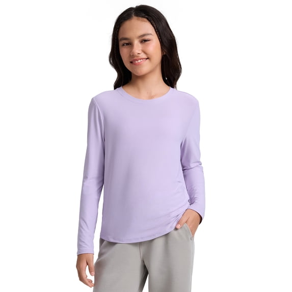CRZ YOGA Girls Cloudweight Long Sleeve Athletic Shirts Active Sports Casual Tees Crew Neck Side Slit Winter Kids Teen