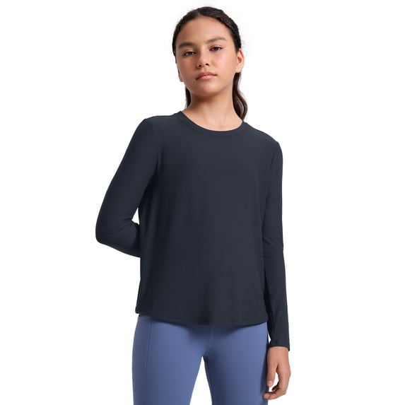 CRZ YOGA Girls Cloudweight Long Sleeve Athletic Shirts Active Sports Casual Tees Crew Neck Side Slit Winter Kids Teen